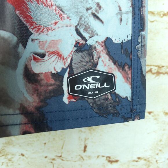 O’Neill Board Shorts Men 32X10 Deep Blue Floral HyperFreak Taco Swim Trunk Surf - Picture 8 of 15